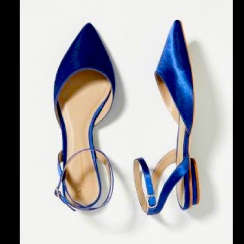 Anthropologie size 37 (6.5) blue satin flats New without tags